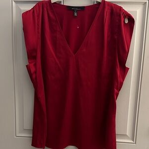 White House Black Market Red V-Neck Satin Blouse